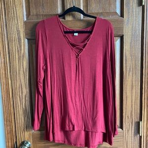 Old Navy Red Lace Up Long Sleeve Shirt